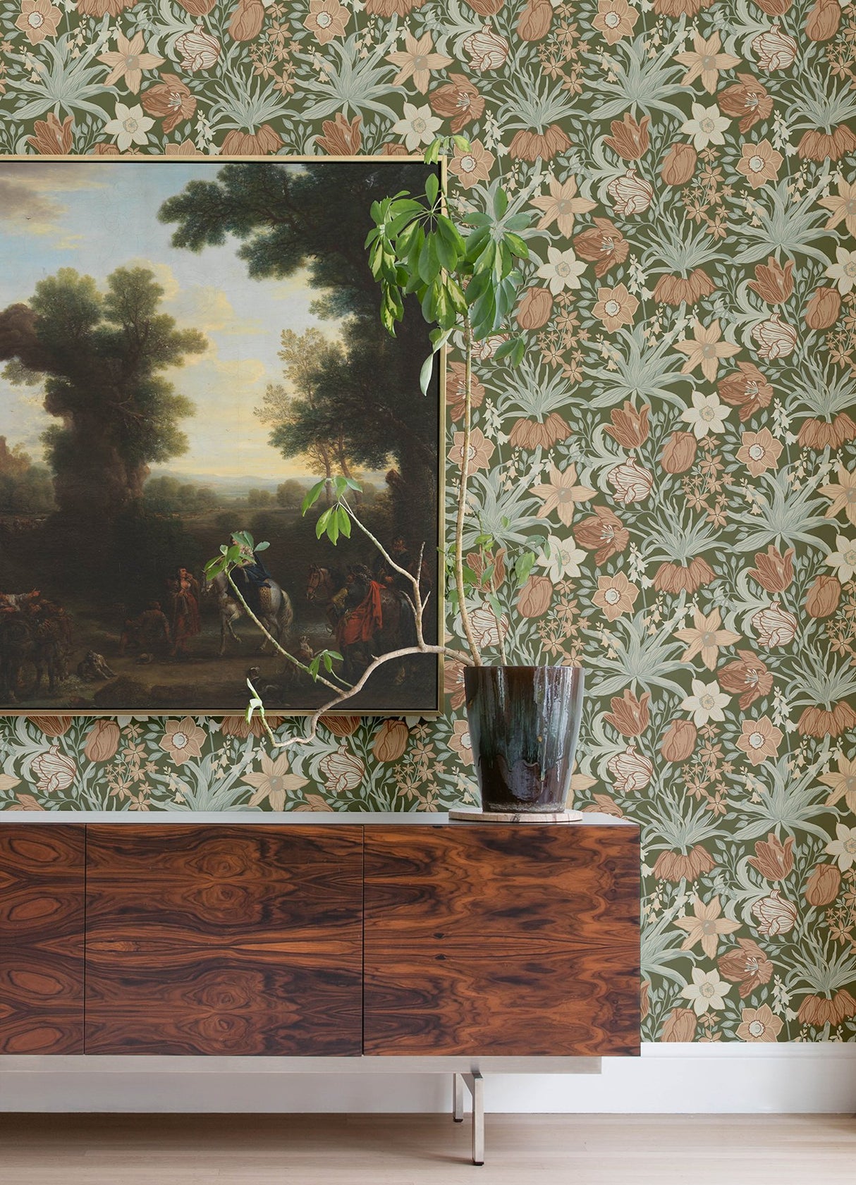 Cecilia Moss Tulip and Daffodil Wallpaper with Whimsical Botanical Floral Pattern - A-Street Prints 4143-34029