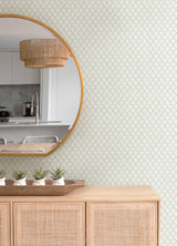 Trevor Sage Leaf Trellis Wallpaper in Sage Green Non Woven Unpasted Strippable by A-Street Prints Botanica Farmhouse Botanical Collection - MD34036