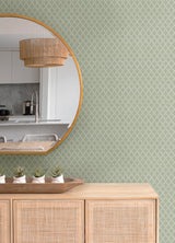 Trevor Moss Leaf Trellis Wallpaper in Moss by A-Street Prints Farmhouse Botanical Non Woven Unpasted Sidewall - MD34037
