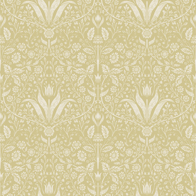 Mara Yellow Tulip Ogee Wallpaper with Scandinavian Botanical Ogee Pattern - A-Street Prints 4143-34038