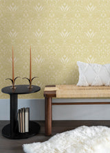 Mara Yellow Tulip and Daisy Botanical Ogee Scandinavian Non Woven Strippable Floral Wallpaper by A-Street Prints Botanica Collection MD34038