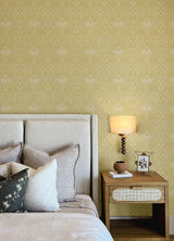 Mara Yellow Tulip and Daisy Botanical Ogee Scandinavian Non Woven Strippable Floral Wallpaper by A-Street Prints Botanica Collection MD34038