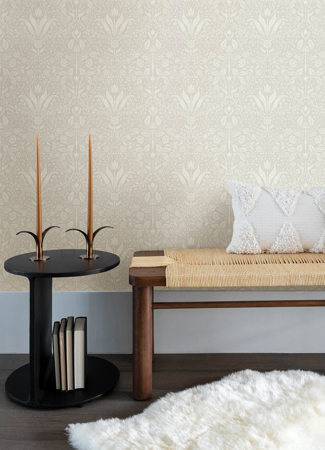 Mara Beige Tulip Ogee Wallpaper with Scandinavian Botanical Pattern - Brewster 4143-34039
