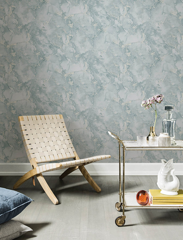 Grandin Light Blue Marbled Wallpaper with Silver Raised Ink Veining - Advantage 4144-9102