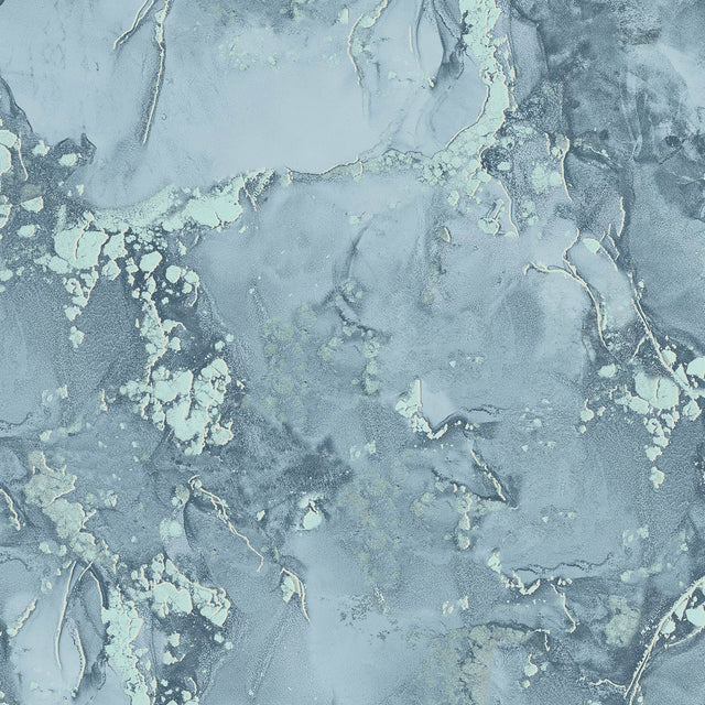 Grandin Dark Blue Marbled Wallpaper with Glam Stone Motif - Advantage 4144-9104