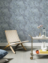 Grandin Dark Blue Marbled Wallpaper with Glam Stone Motif - Advantage 4144-9104