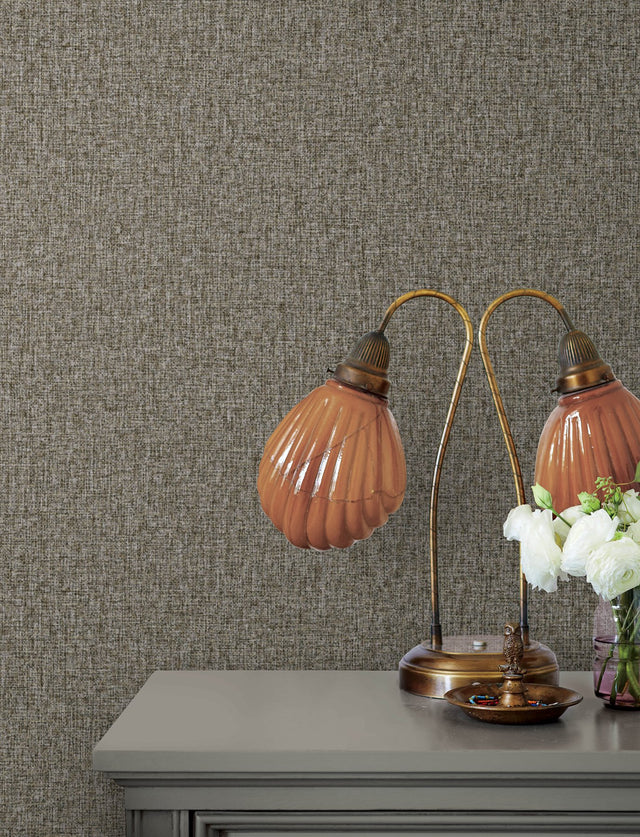 Halliday Espresso Faux Linen Wallpaper with Fabric Texture - Advantage 4144-9106