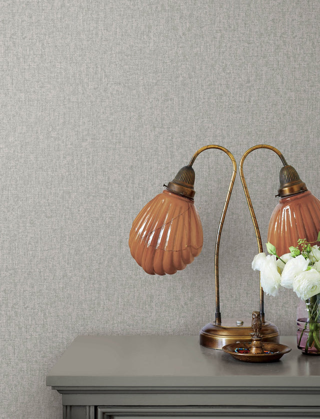Halliday Grey Faux Linen Wallpaper with Metallic Raised Ink Texture - Advantage 4144-9110