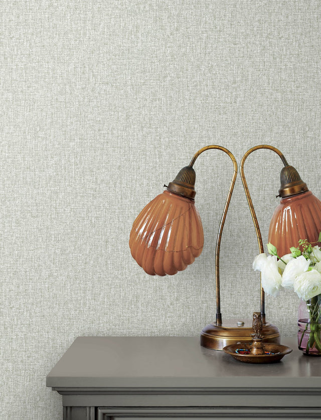 Halliday Light Grey Faux Linen Wallpaper with Metallic Raised Ink Texture - Advantage 4144-9111