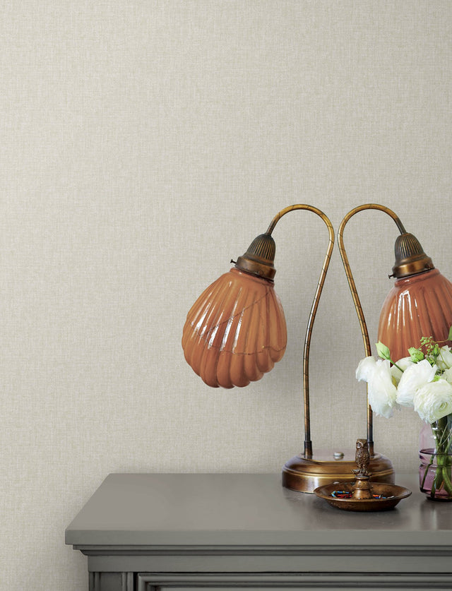 Halliday Pearl Faux Linen Wallpaper with Metallic Textured Fabric Pattern - Advantage 4144-9112