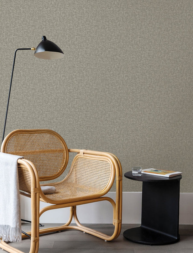 Larimore Light Brown Faux Fabric Wallpaper with Metallic Raised Ink Texture - Advantage 4144-9114
