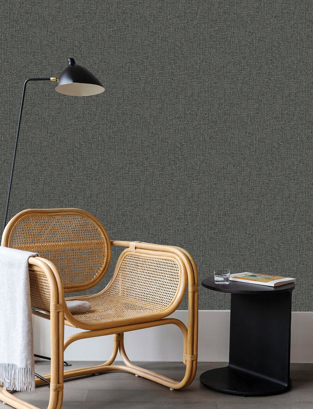 Larimore Charcoal Faux Fabric Wallpaper with Metallic Textured Finish - Advantage 4144-9117