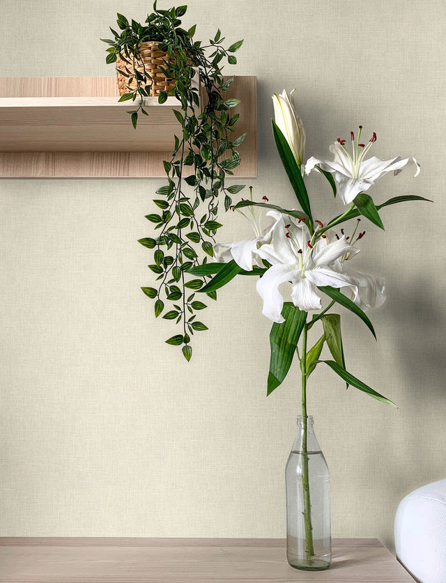 Buxton Cream Faux Weave Wallpaper with Metallic Textured Fabric Texture - Advantage 4144-9119