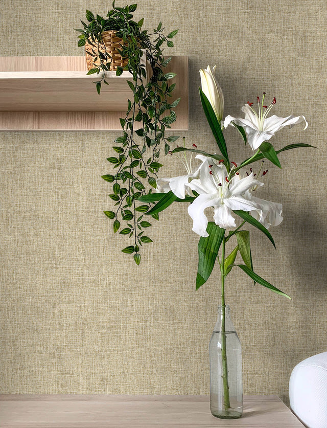 Buxton Brown Faux Weave Wallpaper with Metallic Textured Fabric Weave - Advantage 4144-9121