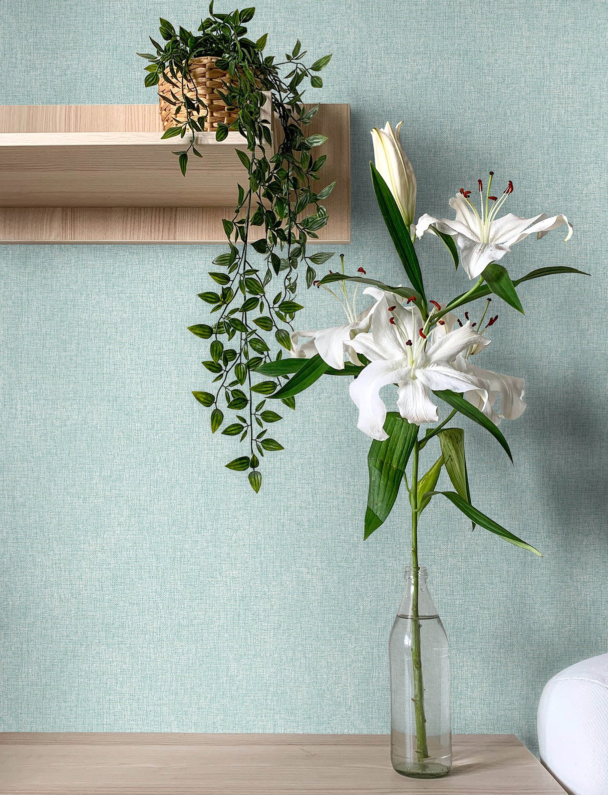 Buxton Light Blue Faux Weave Wallpaper with Metallic Textured Fabric Look - Advantage 4144-9122