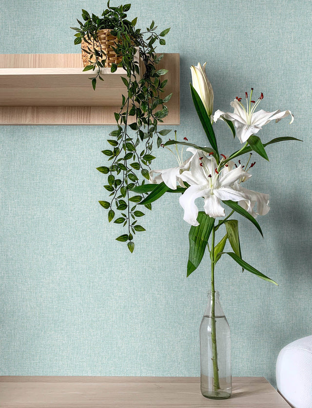 Buxton Light Blue Faux Weave Wallpaper with Metallic Textured Fabric Look - Advantage 4144-9122
