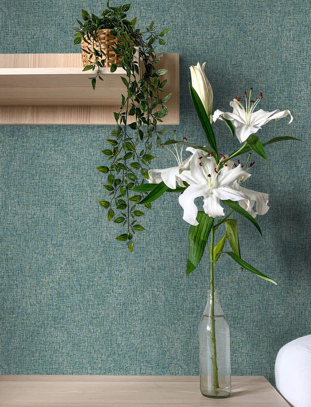Buxton Blue Faux Weave Wallpaper with Fabric Texture Pattern, Metallic Raised Ink - Advantage 4144-9123