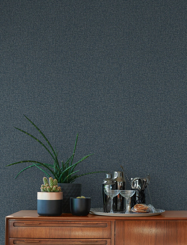 Hatton Dark Blue Faux Tweed Wallpaper with Metallic Raised Ink Texture - Advantage 4144-9125