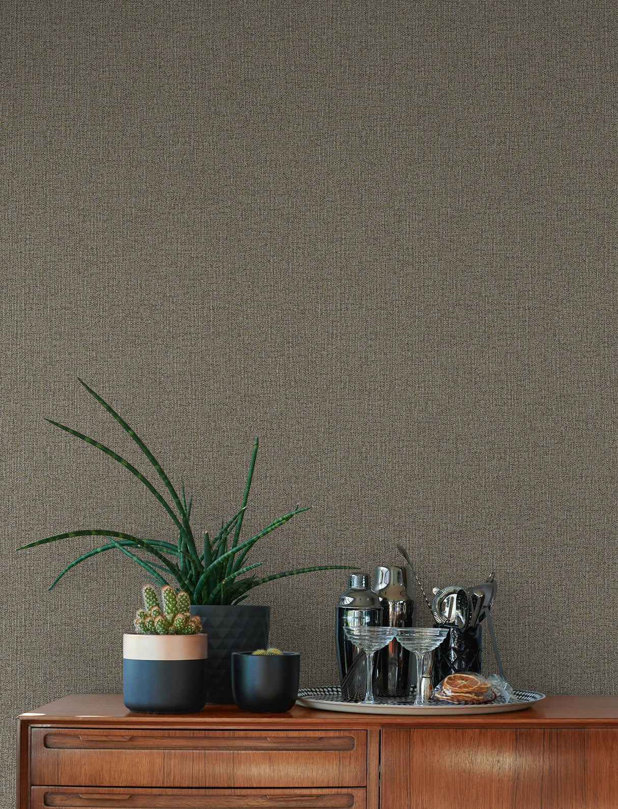 Hatton Brown Faux Tweed Wallpaper with Metallic Textured Fabric Pattern - Advantage 4144-9127