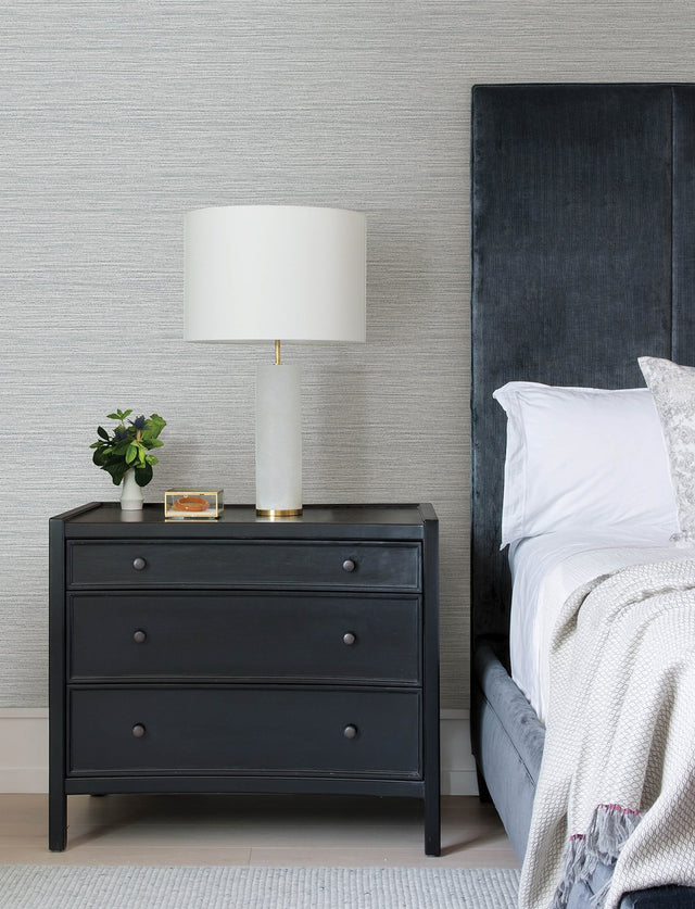 Hazen Grey Shimmer Stripe Wallpaper with Faux Grasscloth Texture - Advantage 4144-9131
