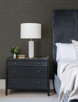 Hazen Black Shimmer Stripe Wallpaper with Faux Grasscloth Texture - Advantage 4144-9132