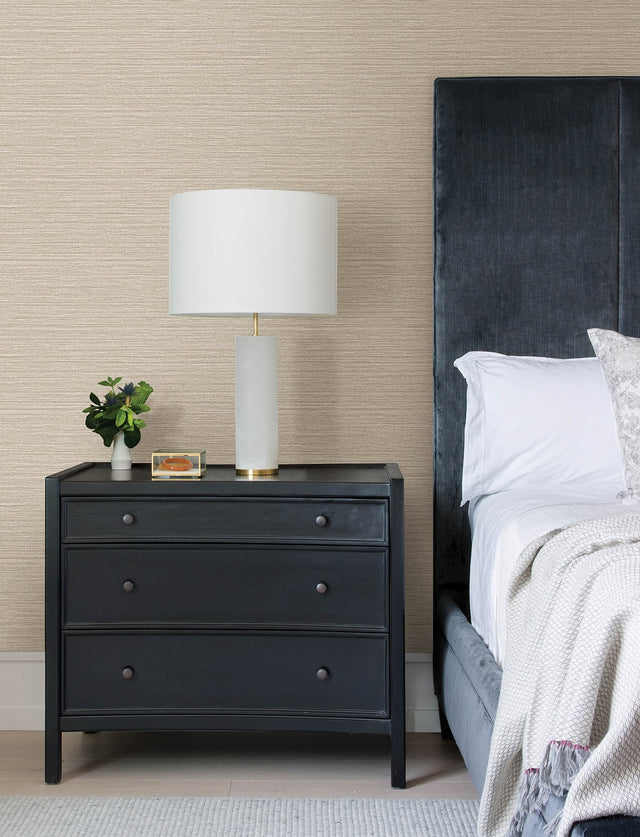 Hazen Taupe Shimmer Stripe Wallpaper with Faux Grasscloth Modern Pattern - Advantage 4144-9137