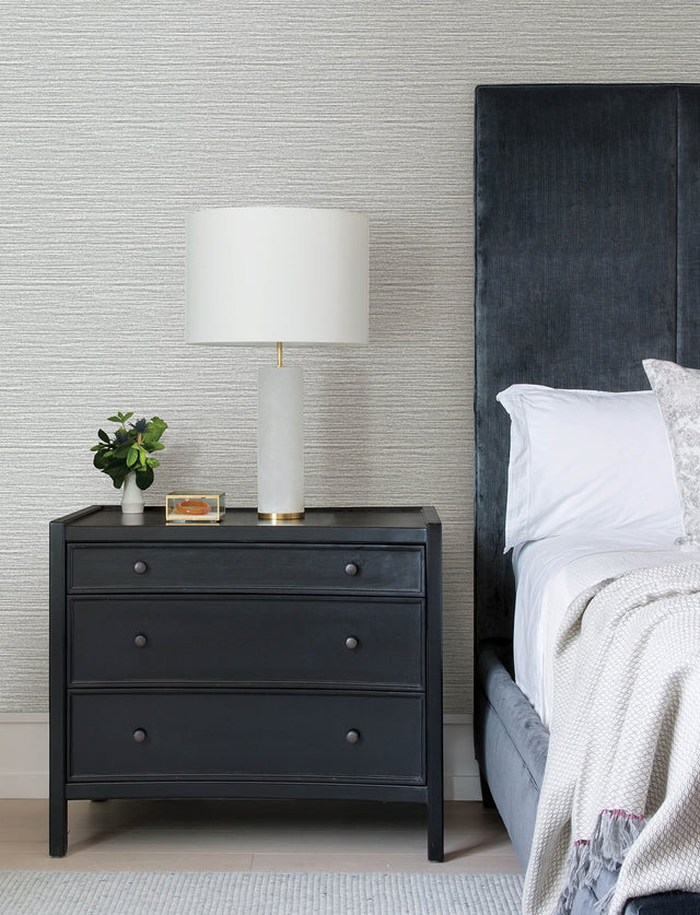 Hazen Sterling Shimmer Stripe Wallpaper with Faux Grasscloth Texture - Advantage 4144-9139