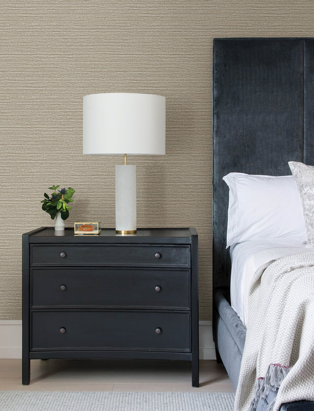 Hazen Light Brown Shimmer Stripe Wallpaper with Faux Grasscloth Texture - Advantage 4144-9140