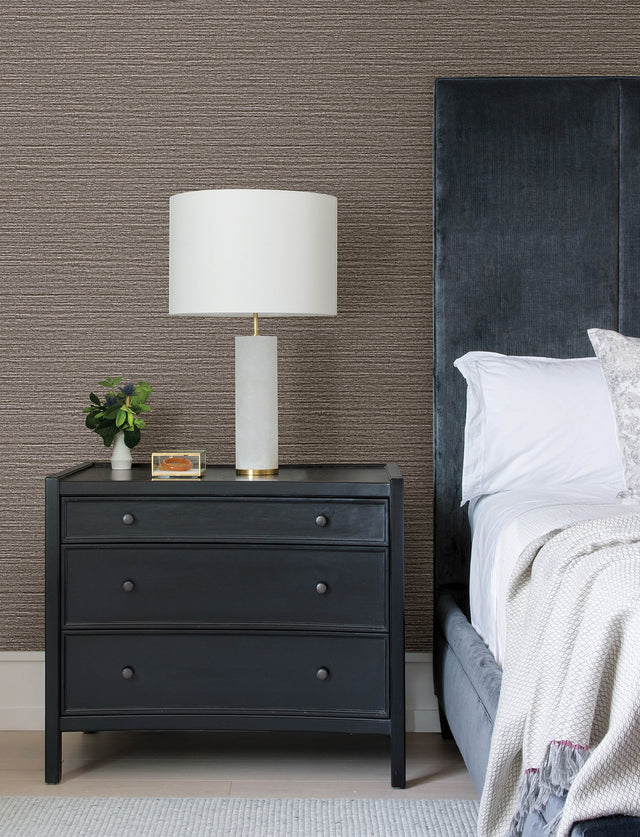 Hazen Brown Shimmer Stripe Wallpaper with Faux Grasscloth Modern Graphics Pattern - Advantage 4144-9141
