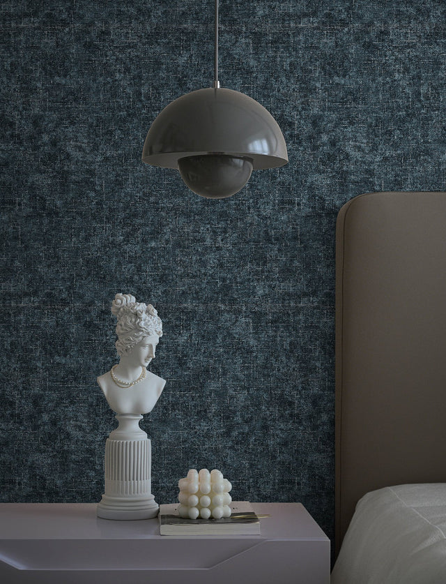 Beloit Indigo Shimmer Linen Wallpaper with Metallic Textured Fabric Look - Advantage 4144-9142