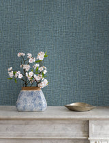 Glenburn Blue Woven Shimmer Wallpaper with Metallic Textured Fabric Pattern - Advantage 4144-9146