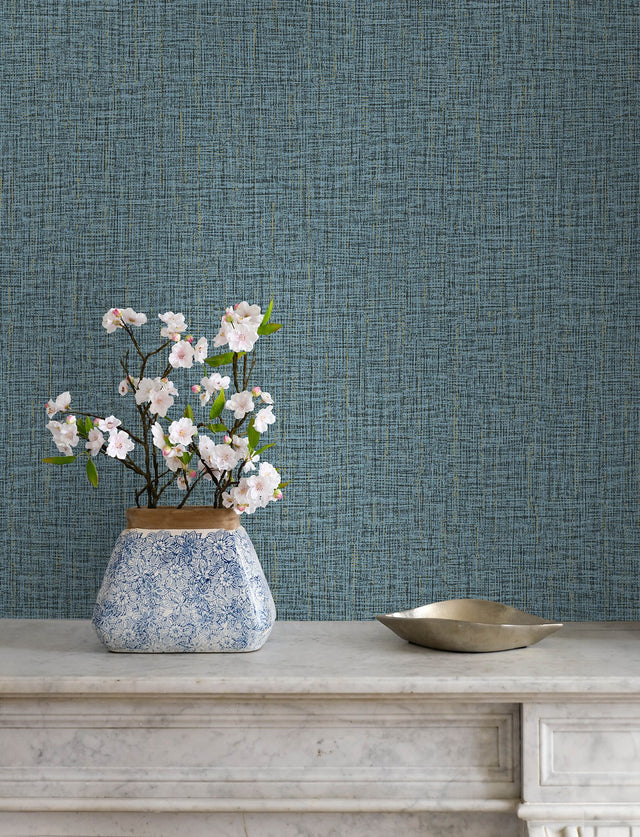 Glenburn Blue Woven Shimmer Wallpaper with Metallic Textured Fabric Pattern - Advantage 4144-9146