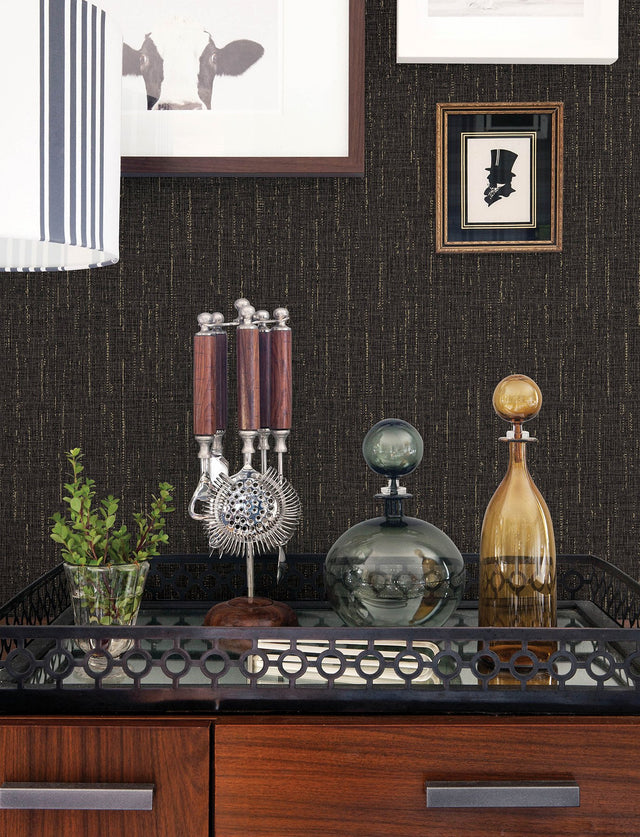 Sanburn Brown Metallic Linen Wallpaper with Metallic Raised Ink Fabric Texture - Advantage 4144-9147