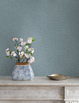 Glenburn Light Blue Woven Shimmer Wallpaper with Fabric Texture Pattern, Modern Style - Advantage 4144-9150