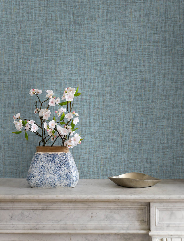 Glenburn Light Blue Woven Shimmer Wallpaper with Fabric Texture Pattern, Modern Style - Advantage 4144-9150