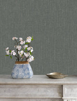 Glenburn Stone Woven Shimmer Wallpaper with Fabric Texture, Metallic Raised Ink - Brewster 4144-9151