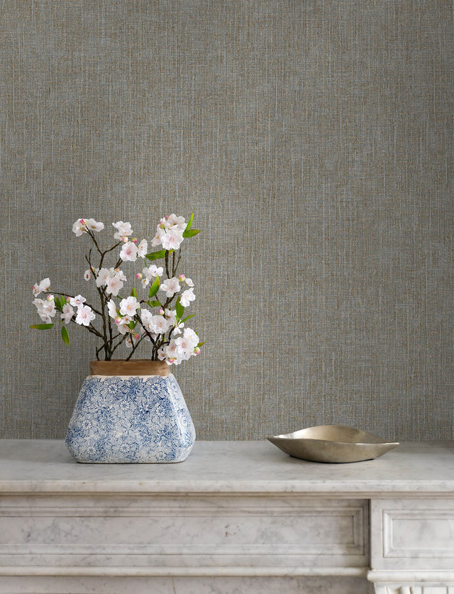 Glenburn Neutral Woven Shimmer Wallpaper with Fabric Texture in Metallic Taupe/Grey - Advantage 4144-9152