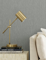 Bowman Slate Faux Linen Wallpaper with Fabric Textures Pattern, Modern Style - Advantage 4144-9156