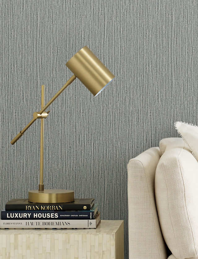 Bowman Slate Faux Linen Wallpaper with Fabric Textures Pattern, Modern Style - Advantage 4144-9156