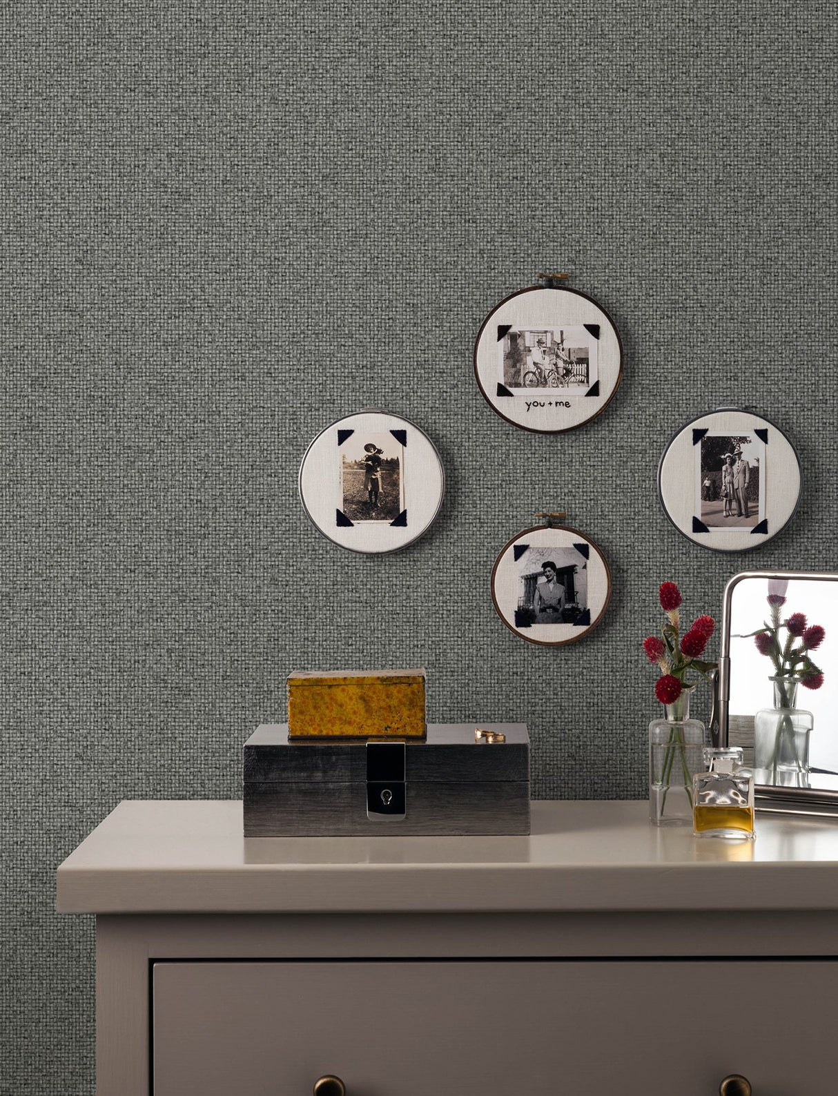 Surrey Black Basketweave Wallpaper with Faux Grasscloth Graphic Texture - Advantage 4144-9161
