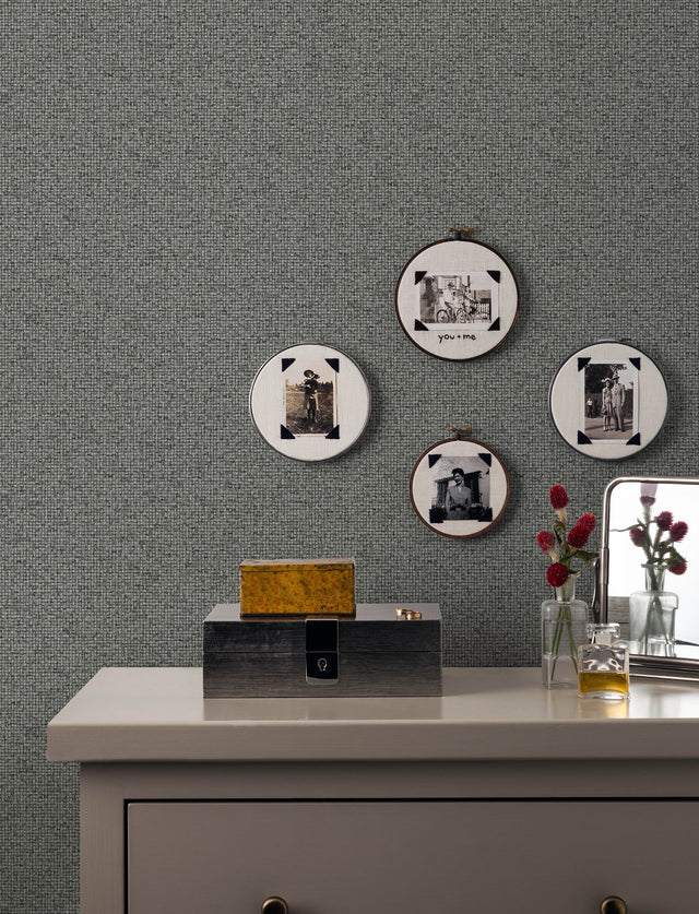 Surrey Black Basketweave Wallpaper with Faux Grasscloth Graphic Texture - Advantage 4144-9161
