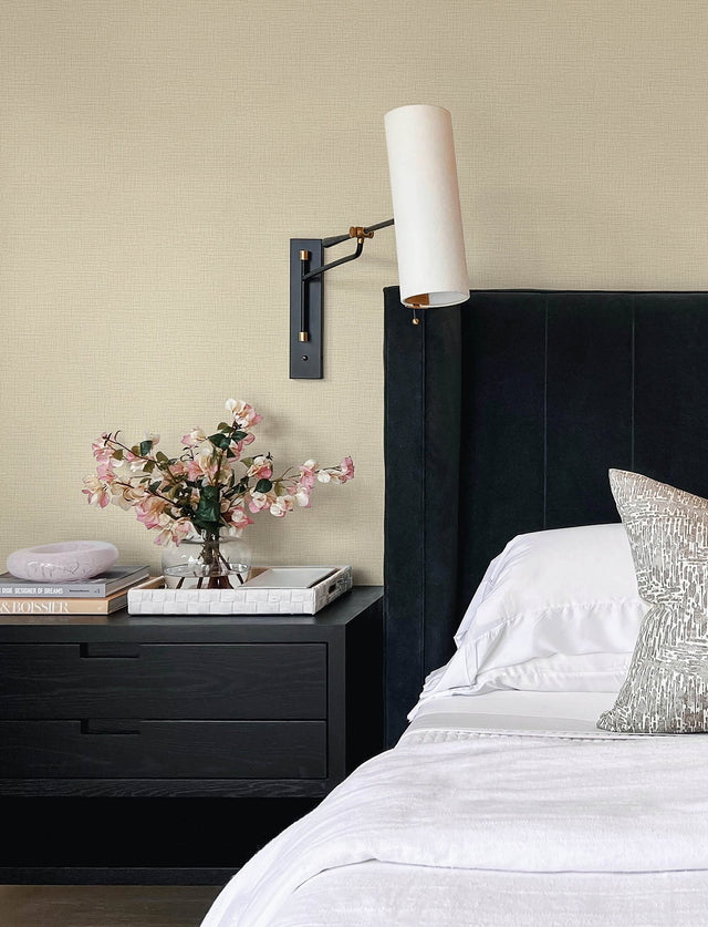 Eagen Neutral Linen Weave Wallpaper with Metallic Textured Fabric Pattern - Brewster 4144-9173