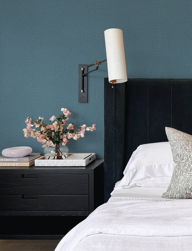 Eagen Blue Linen Weave Wallpaper with Metallic Textured Fabric Look - Advantage 4144-9174