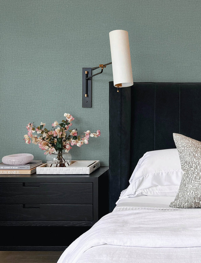Eagen Grey Linen Weave Wallpaper with Metallic Textured Fabric Texture - Brewster 4144-9175