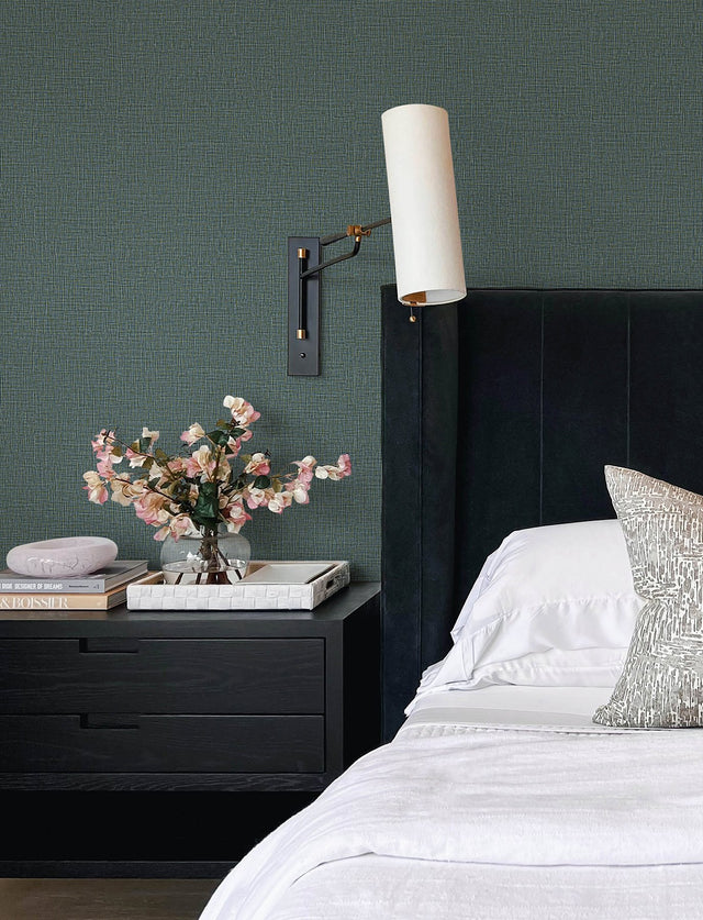Eagen Sapphire Linen Weave Wallpaper with Metallic Textured Fabric Pattern - Brewster 4144-9176