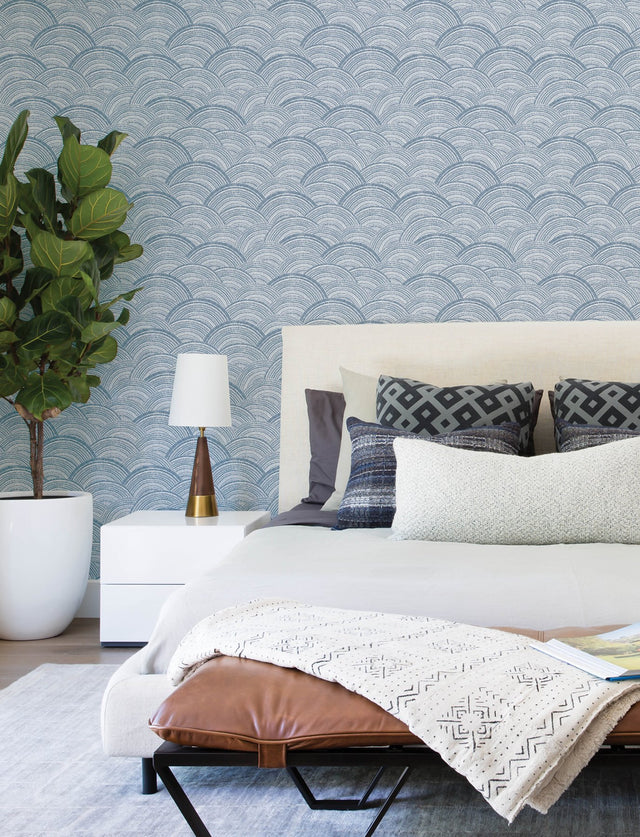 Encircle Indigo Geometric Wallpaper with Bohemian Graphics Pattern - A-Street Prints 4146-27200