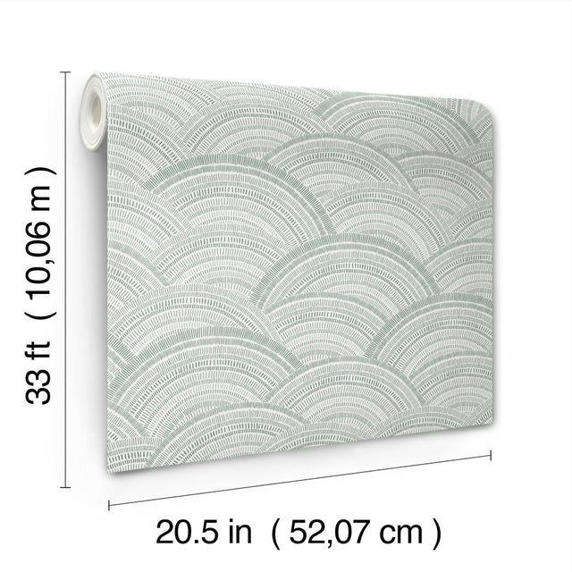 Encircle Sea Green Geometric Wallpaper with Bohemian Graphic Arch Motif - Brewster 4146-27202