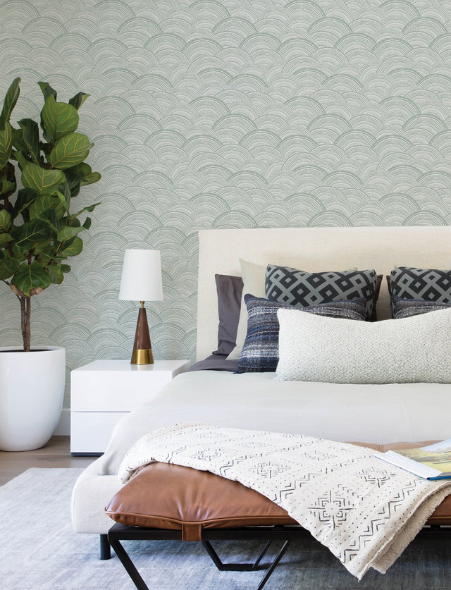 Encircle Sea Green Geometric Wallpaper with Bohemian Graphic Arch Motif - Brewster 4146-27202