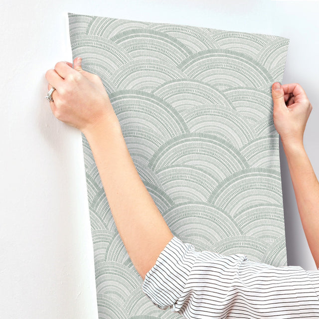 Encircle Sea Green Geometric Wallpaper with Bohemian Graphic Arch Motif - Brewster 4146-27202