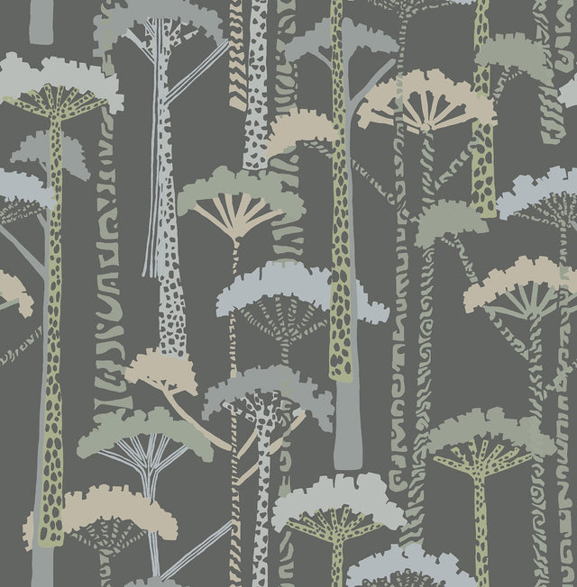 Unify Aqua Forest Wallpaper with Botanical Trees Motif, Bohemian Style - A-Street Prints 4146-27206